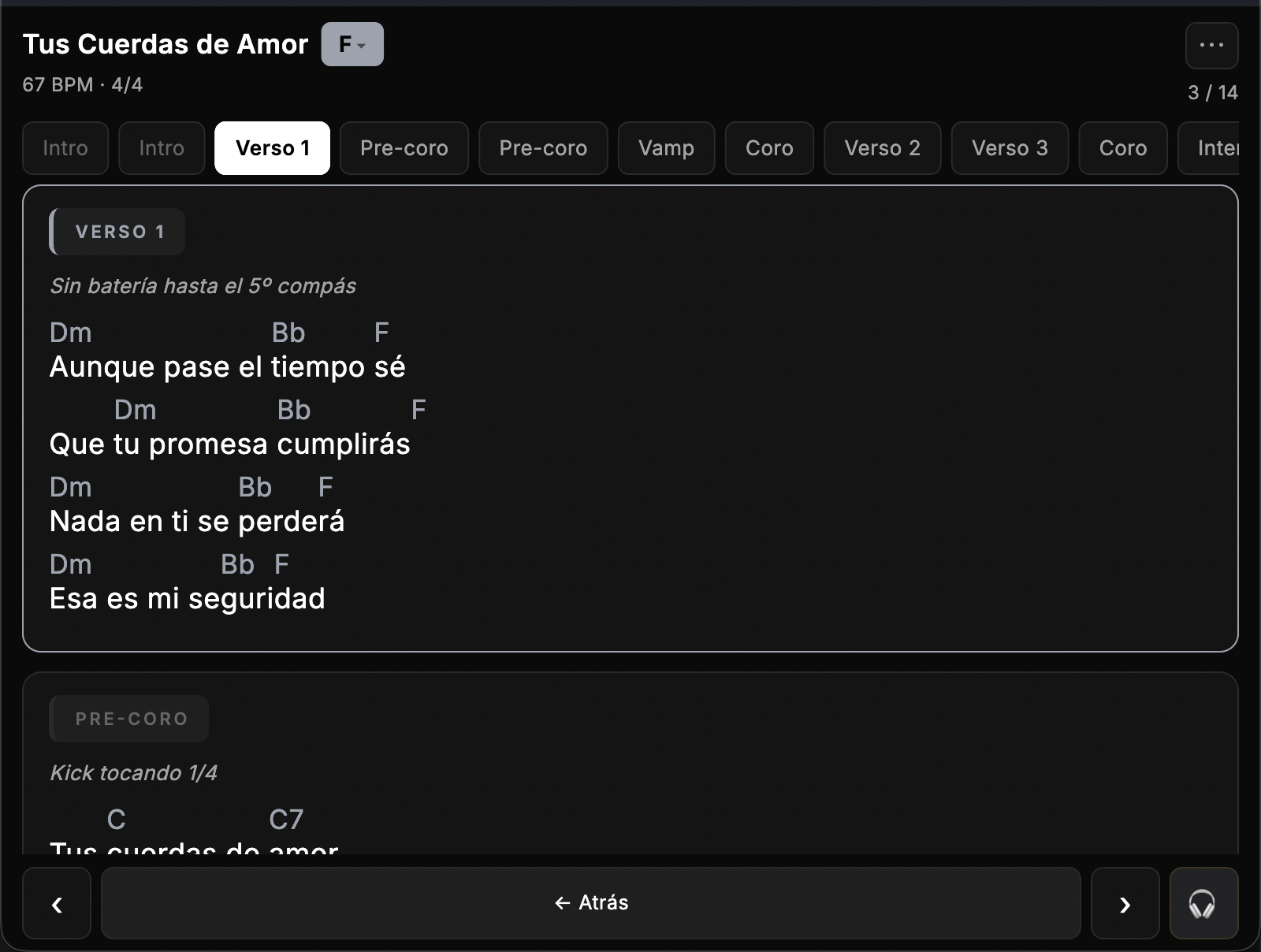 Acordes sobre letra en NeuralCharts